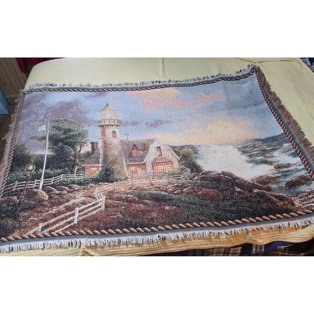 Thomas Kinkade Painter of Light Lighthouse Woven Tapestry Throw Blanket 68x46